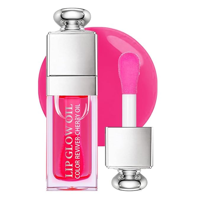 Hydrating Lip Glow Oil, Moisturizing Lip Glow Oil, Nourishing Glossy Transparent Lip Oil, Plumping Lip Oil, Lip Balm, Non-sticky Tinted Toot Lip Balm for Lip Care (CHERRY) 0.2 OZ-Velvo Beauty