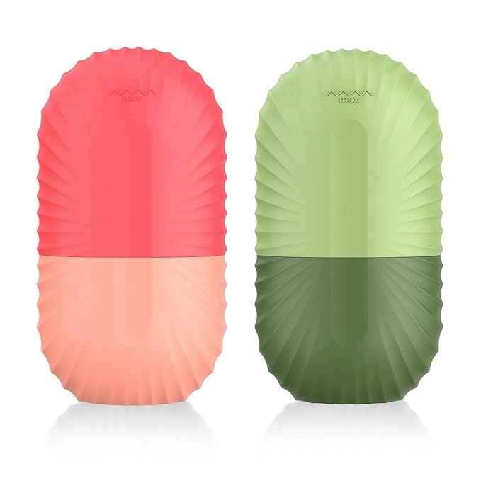 2pcs Ice Roller for Face and Eye, Silicone Ice Facial Roller Ice Holder, Face Ice Mold Skin Care, Face Icers Reusable Ice Cube Roller for Shrink Pores Anti Wrinkle Reduce Puffiness, Pink Green-Velvo Beauty