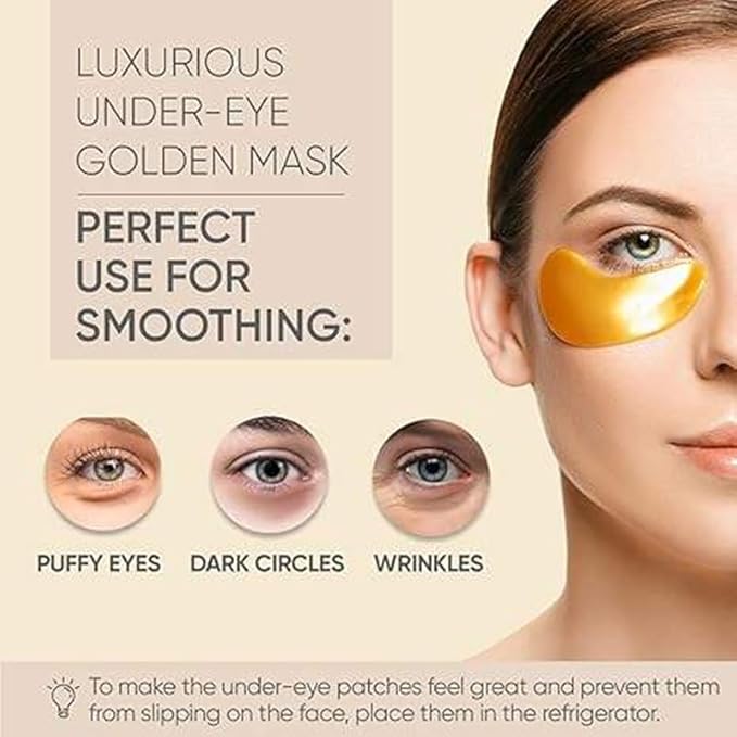 Eye Magic Gold Under Eye Gel Patch (20 Pairs) Herbal Cooling Eye Skincare Treatment for Puffy Eyes, Dark Circles, Fine Lines, Wrinkles USA Tested-Velvo Beauty