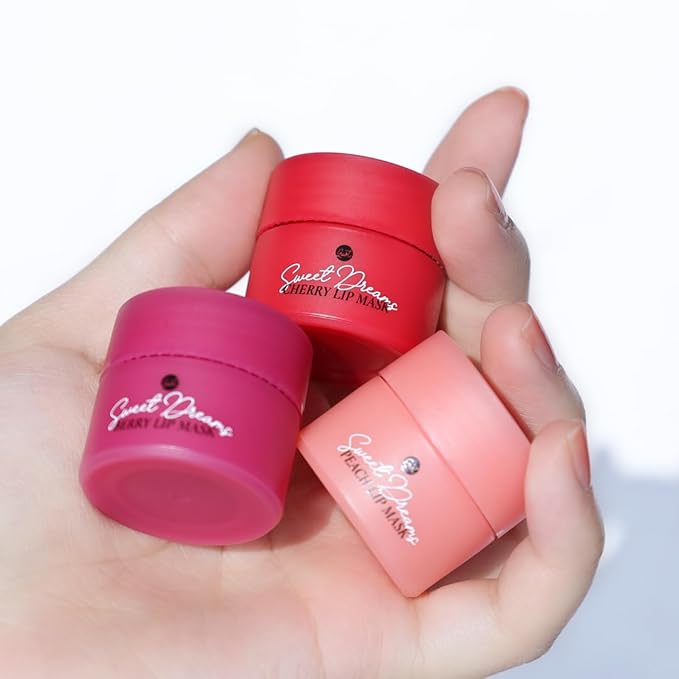 Sweet Dreams Mini Lip Mask 5g(3 Set)- Nourishing, Plumping and Hydrating Lip Balm | Vegan Lip Sleeping Mask | Korean beauty | Hyaluronic Acids + Vitamin C + Shea Butter + Antioxidants-CherryBerryPeach-Velvo Beauty