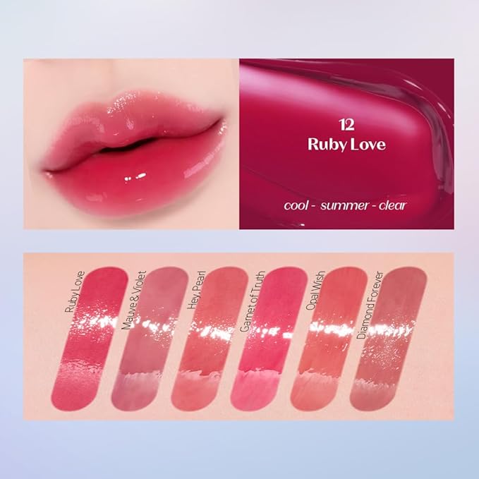ETUDE Over Glowy Lip Stain Tint #12 Ruby Love | Non-Sticky Vegan Lip Tint | Moisturized & Long-lasting Lip Gloss | Daily Tint for Dry Lips, Korean Makeup-Velvo Beauty