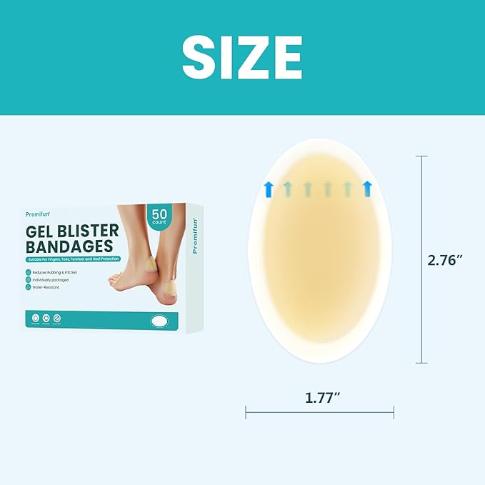 Blister Bandages Pads - 50 ct Blister Cushions - Water Resistant Hydrocolloid Bandage for Foot, Toe, Heel - Gel Blister Bandages for Prevention & Recovery, Heel Pack-Velvo Beauty