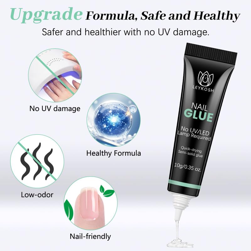 Nail Glue for Press Ons, 10s Fast-Drying No U V Light Needed - Upgrade Super Strong Semi Solid Nail Glue Last Up to 28+ Days & Easy to Remove, 10g*2 High Capacity Suitable for Fake & Acrylic Nail Tips-Velvo Beauty