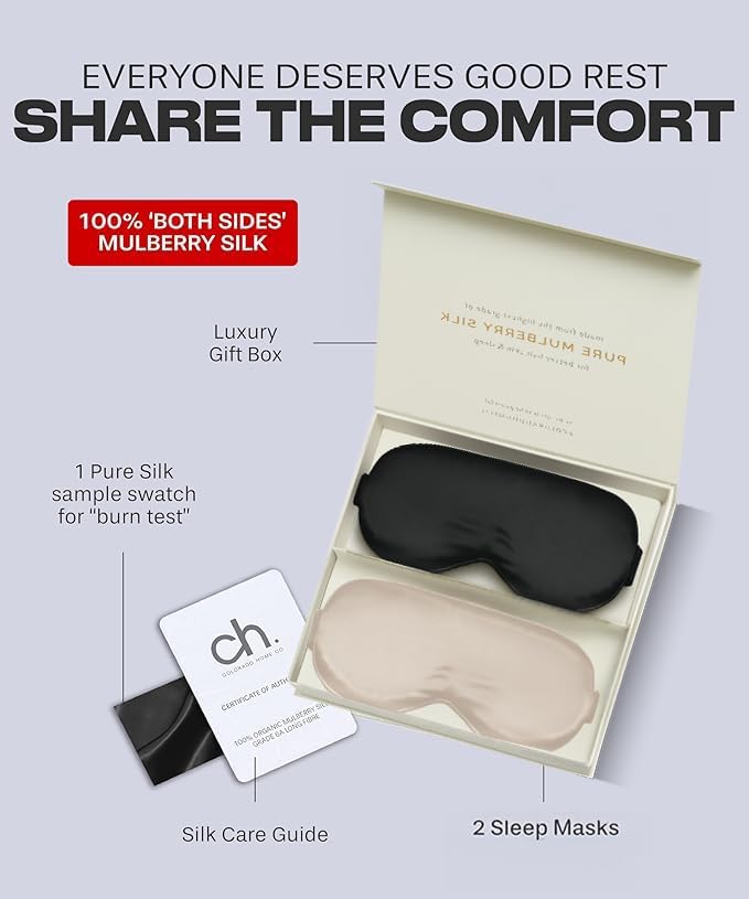 SUNDAYSILKS™ 3D Contoured Silk Sleep Mask | Padded Silk Eye Mask with Eye Cups for Lash Extensions | Blackout, Organic for Women & Men, Perfect for Travel, Slip-Free Deep Sleeping (2PK)-Velvo Beauty