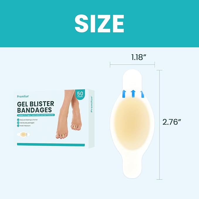Blister Bandages Pads - 50 ct Blister Cushions - Water Resistant Hydrocolloid Bandage for Foot, Toe, Heel - Gel Blister Bandages for Prevention & Recovery, Toe Pack-Velvo Beauty
