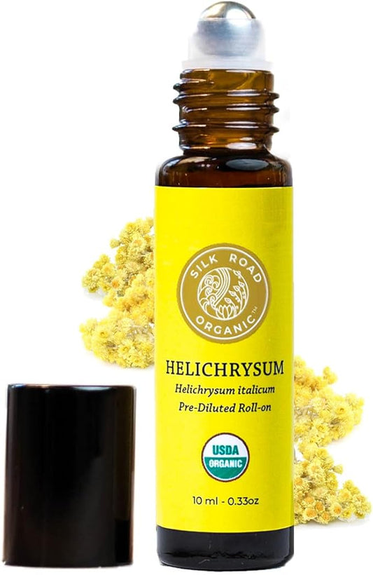 Silk Road Organic Helichrysum Italicum Essential Oil Roll On, 100% Pure USDA Certified Aromatherapy for Skin Vitality & Anti-Aging - 10 ml Roller - Always Pure, Always Organic-Velvo Beauty