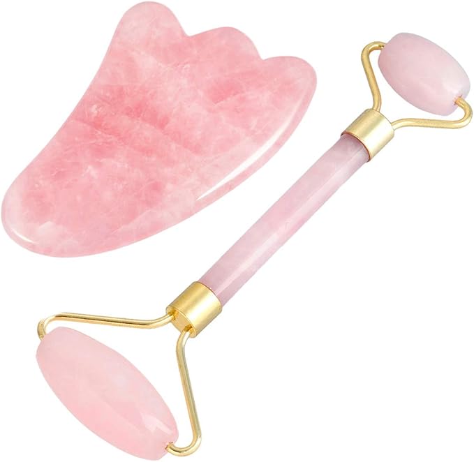 mookaitedecor Rose Quartz Roller & Gua Sha Tool for Face and Neck Massage, Facial Massager for Anti Aging-Velvo Beauty