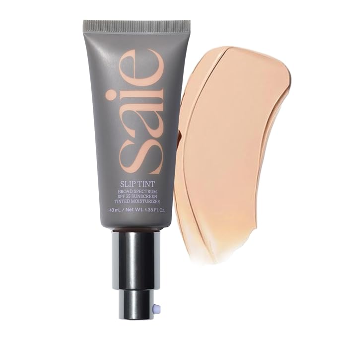 Saie Slip Tint Tinted Moisturizer with SPF 35 - Light Coverage, Glowy Skin Tint & Mineral Sunscreen for Face with Hydrating Hyaluronic Acid - Summer Makeup Essential - Shade Three (1.35 oz)-Velvo Beauty