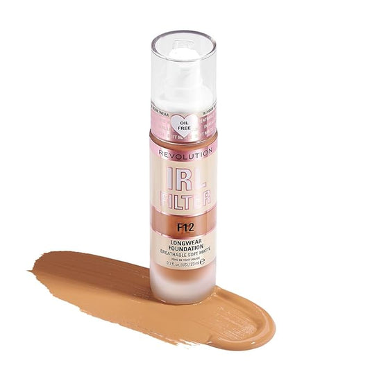 Revolution Beauty, IRL Filter Longwear Foundation, Soft & Breathable Formula, Medium to Full Coverage, Matte Finish, F12, 0.7 Fl. Oz-Velvo Beauty