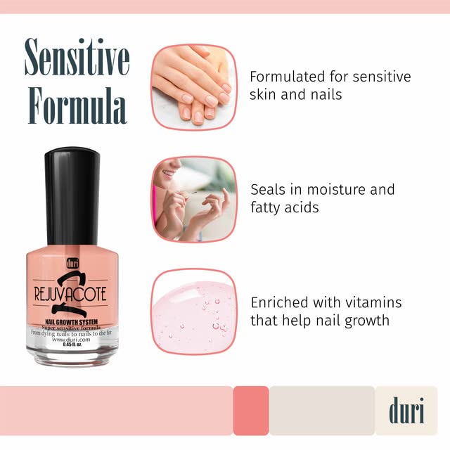 Duri Rejuvacote 2 Nail Growth System Sensitive Formula - Nail Hardener and Strengthener for Brittle, Breaking, Splitting Nail Repair - 0.45 Fl Oz (Pack of 3)-Velvo Beauty