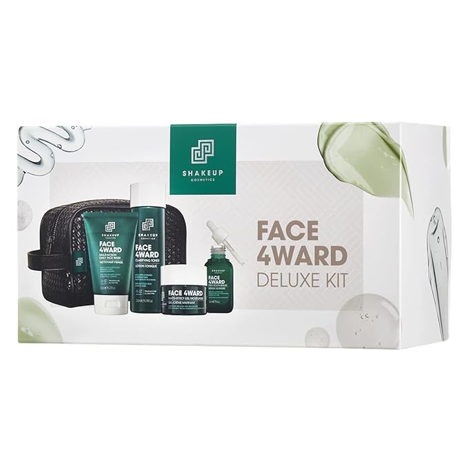 Shakeup - Mens Skincare Routine with Wash Bag, Gift Set, Daily Face Wash, Clarifying Toner, Anti Ageing Serum, Matte-Effect Moisturiser, Plus Wash Bag-Velvo Beauty