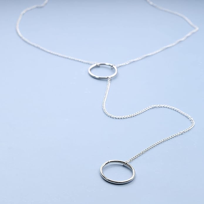 Boho Long Circle Pendant Necklace Silver Y Lariat Necklace Minimalist Y Drop Chain Necklace Jewelry for Women-Velvo Beauty