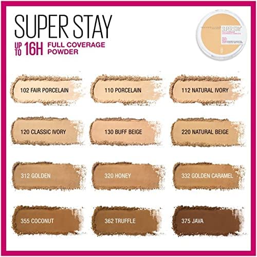 Maybelline Super Stay Full Coverage Powder Foundation Makeup, Up to 16 Hour Wear, Soft, Creamy Matte Foundation, Porcelain, 1 Count-Velvo Beauty