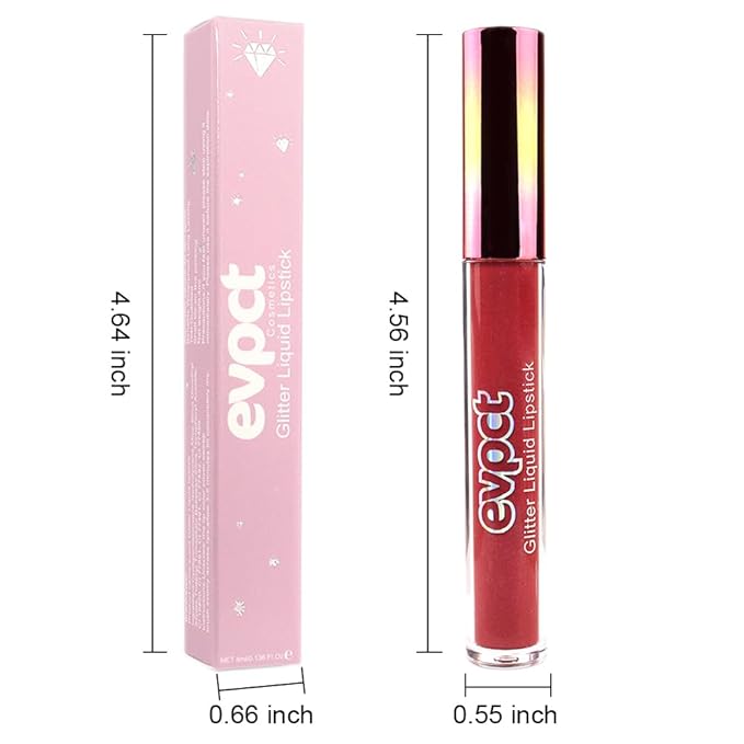 evpct 1Pcs Wine Red Matte to Glitter Liquid Lipstick Lip Set Kit, Long Lasting Matte Diamond Glitter Lipstick Waterproof, Colorful Sparkly Glossy Metallic Shimmer Sparkle Lip Gloss for Women 06#-Velvo Beauty