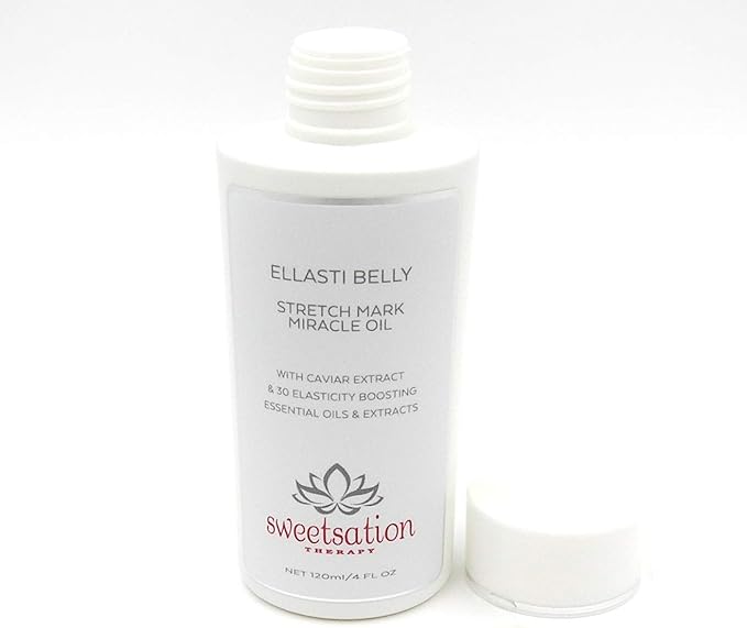 Sweetsation Therapy- Organic EllastiBelly Stretch Mark Miracle Oil, 4oz. Stretch Marks Prevention in Pregnancy With Omega 3,6,9, Vitamins,Amino Acids, 30+ Extracts to Boost Elasticity-Velvo Beauty