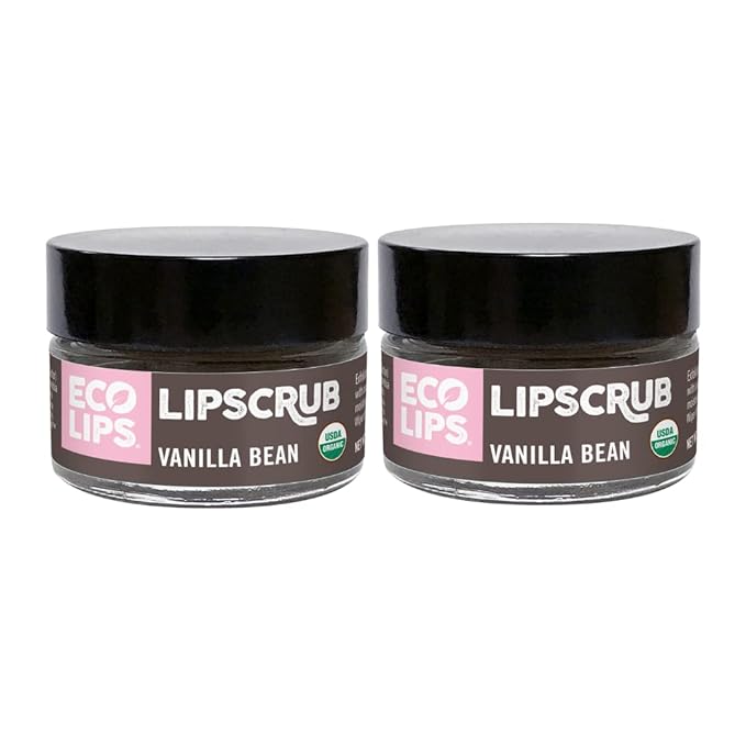 Eco Lips LIP SUGAR SCRUB - Flavor Vanilla Bean - 2 Pack - 100% Organic Lip Care Treatment with Organic Sugar and Coconut Oil - Gently Exfoliate and Polish Dry, Flaky Lips, 100% Edible - 0.5oz jars-Velvo Beauty