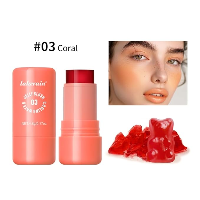 Multi-Use Cooling Water Jelly Blush/Lip Tint & Eye Shadow - Sheer Stain withBuildable Watercolor Finish - Long-Lasting Moisture - 1,000+ Swipes Per Stick - Jelly Texture for Lip & Cheek (Coral)-Velvo Beauty