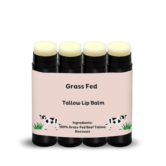 Beef Tallow Lip Balm 100% Grass Fed & Organic, Animal Based Skincare, Carnivore Beauty, Natural Hydrating (4 Pack), Black-Velvo Beauty
