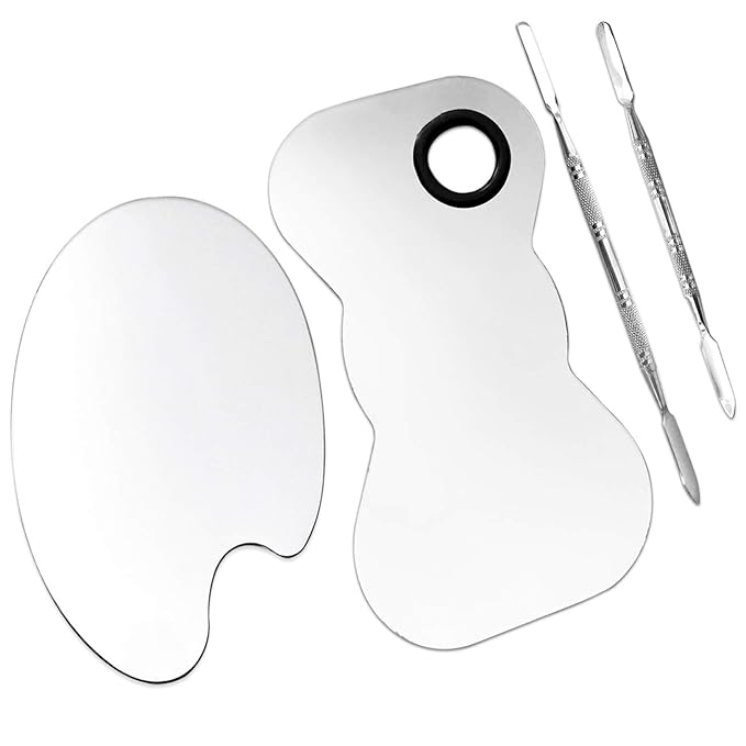 2 Pack Professional Makeup Palette, 2 Types Pro Lady Stainless Steel Cosmetic Artist Spatula with Spatula Tool for Mixing Foundation-Velvo Beauty