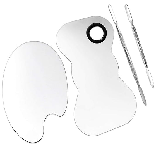 2 Pack Professional Makeup Palette, 2 Types Pro Lady Stainless Steel Cosmetic Artist Spatula with Spatula Tool for Mixing Foundation-Velvo Beauty