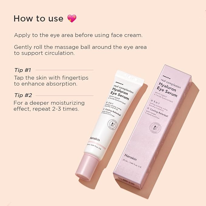 Hanskin Real Complexion Hyaluron Eye Serum, 360° Eye Massage Applicator, De-Puff Moisturize Hydrate [25ml]-Velvo Beauty
