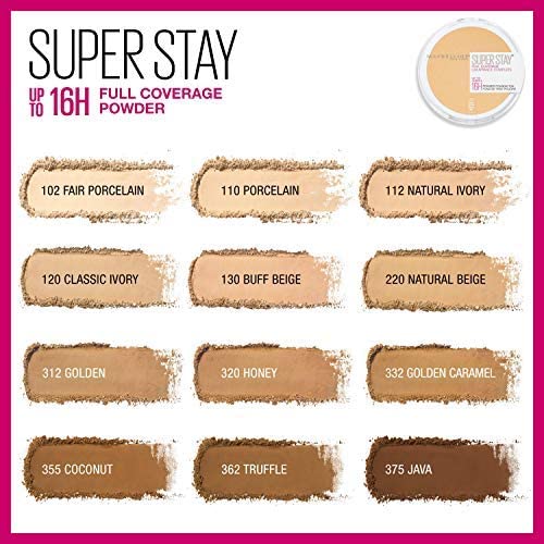 Maybelline Super Stay Full Coverage Powder Foundation Makeup, Up to 16 Hour Wear, Soft, Creamy Matte Foundation, Porcelain, 1 Count-Velvo Beauty