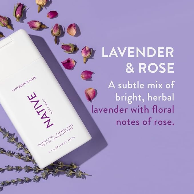 Native Body Wash Contains Naturally Derived Ingredients | For Women & Men, Sulfate, Paraben, & Dye Free Leaving Skin Soft and Hydrated | Lavender & Rose 18 oz - 2 Pk-Velvo Beauty