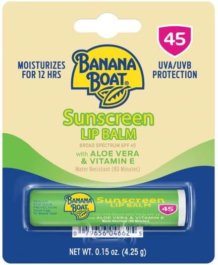 Banana Boat Aloe Vera with Vitamin E Sunscreen Lip Balm, SPF 45, 0.15 Ounces each (Value Pack of 3)-Velvo Beauty