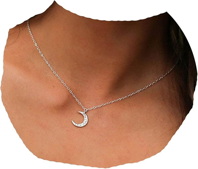 Boho Rhinestone Moon Necklace CZ Crescent Pendant Necklace Chain Minimalist Necklace Festival Jewelry for Women and Teen Girls-Velvo Beauty