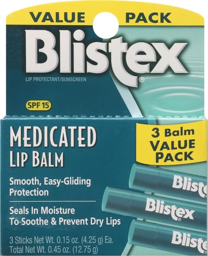 Blistex Medicated Lip Balm, 0.15 Ounce, 3 Count (Pack of 2) Prevent Dryness & Chapping, SPF 15 Sun Protection, Seals in Moisture, Hydrating Lip Balm, Easy Glide Formula for Full Coverage-Velvo Beauty