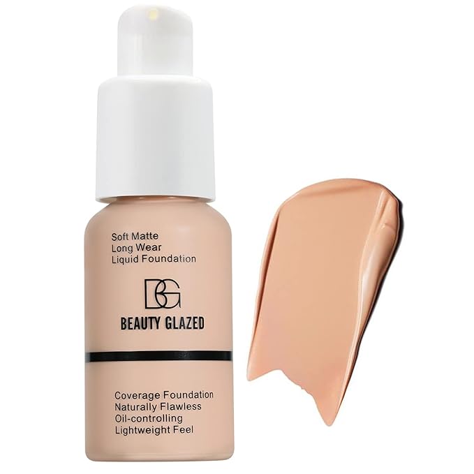 Beauty Glazed Soft Matte Silky Full Coverage Liquid Foundation, Multi-Use Buildable Foundation Lightweight Feel Oil Control Longwear Naturally Flawless Coverage Foundation (103 Warm Peach)-Velvo Beauty