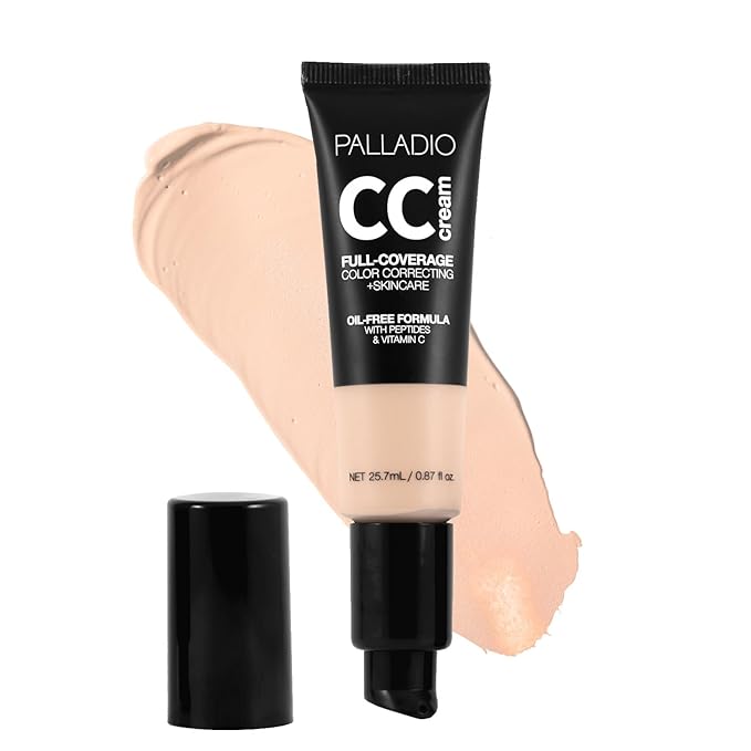 Palladio Full-Coverage Color Correction CC Cream, Oil-Free with Peptides & Vitamin C, Best for Correcting Redness and Uneven Skin Tone, Buildable Foundation Coverage (Fair 11N)-Velvo Beauty