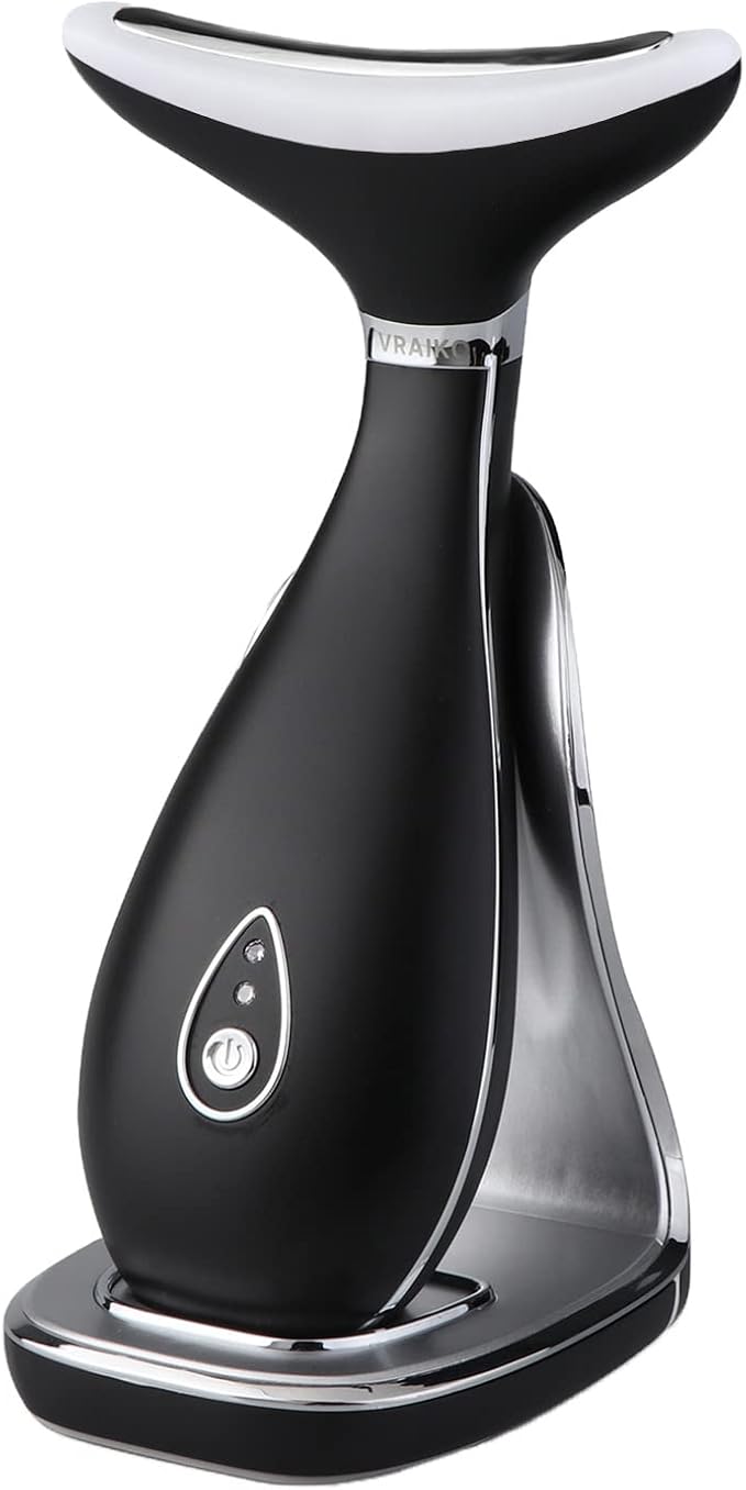 Lily Neck Face Massager, Face Sculpting Tool, Skin Rejuvenation Device with Thermal, Triple Action LED and Vibration, for Anti-Aging, Lifting and Tightening Sagging Skin (Frosted Black)-Velvo Beauty