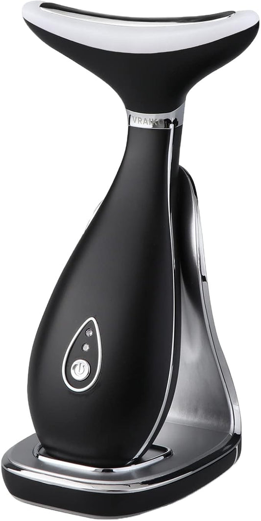 Lily Neck Face Massager, Face Sculpting Tool, Skin Rejuvenation Device with Thermal, Triple Action LED and Vibration, for Anti-Aging, Lifting and Tightening Sagging Skin (Frosted Black)-Velvo Beauty