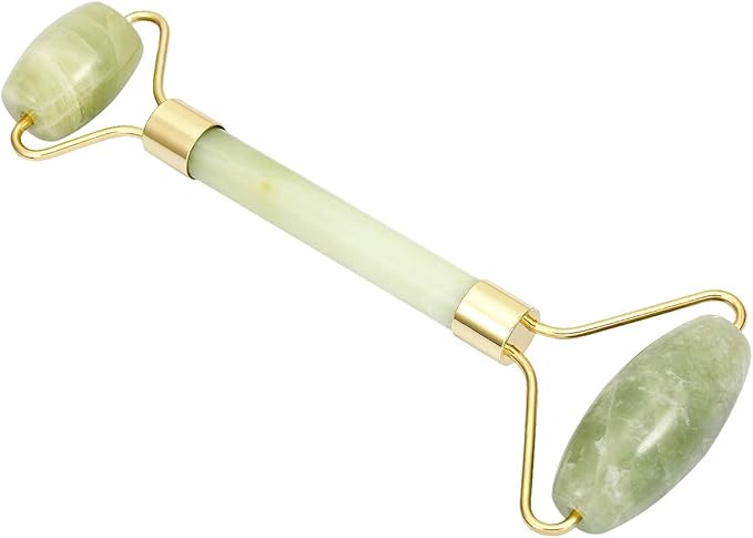Rockcloud Natural Crystal Stone Roller Massager Double Neck Face & Neck Massage Therapy Anti-Aging Wrinkle Healing Slimming Skincare Tool, Xiuyan Jade-Velvo Beauty