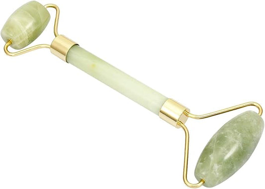 Rockcloud Natural Crystal Stone Roller Massager Double Neck Face & Neck Massage Therapy Anti-Aging Wrinkle Healing Slimming Skincare Tool, Xiuyan Jade-Velvo Beauty