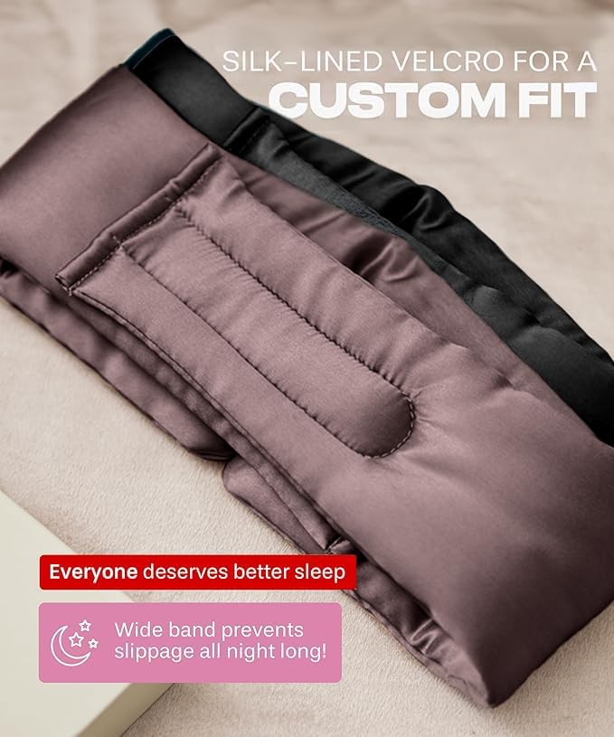 SUNDAYSILKS™ | Adjustable Silk Sleep Mask for Side Sleeper | Cloud-Like Comfort, Weighted for Deep Sleep | Soft Sleep Face Mask for Women & Men, Full Blackout, Cooling Silk Eye Mask for Sleeping (2PK)-Velvo Beauty