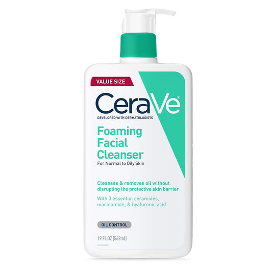 CeraVe Foaming Facial Cleanser, Daily Face Wash for Oily Skin, Hyaluronic Acid + Ceramides + Niacinamide, Fragrance Free & Paraben Free, Non-Drying Oil Control Face Wash, 19 Fluid Ounce-Velvo Beauty
