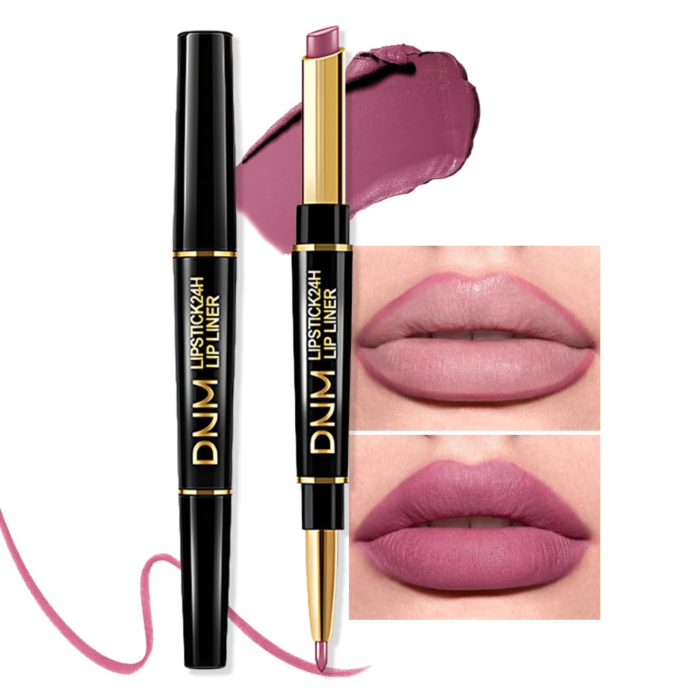 Kaely 2-in-1 Light Plum Rose Matte Lip Liner & Lipstick Combo Set Kit for Women, Magic Neutral Lipstick 24 Hours Original Lips Liner Pencil Stain Makeup Long Lasting Waterproof 24-Velvo Beauty