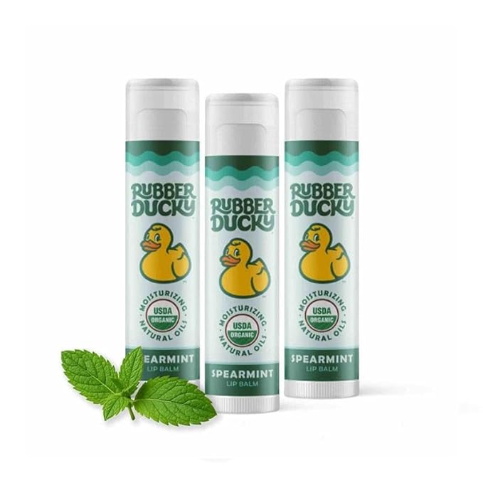 Rubber Ducky Sunscreen - Organic Lip Balm for Women, All Natural Stick with Vitamin E - Moisturizing & Hydrating Lip Balm for Dry Lips - Untinted and Non-Toxic Lip Care - Spearmint, 3 Pack-Velvo Beauty