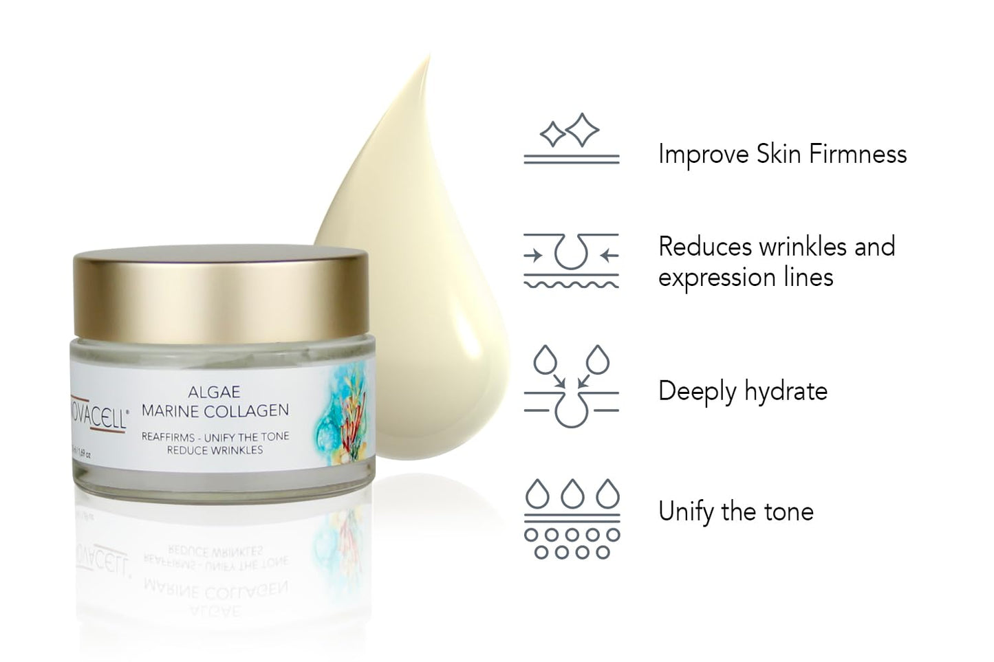 Algae Face Mositurizer Cream with Marine Collagen - Improves Firmness and Hydrates the Skin, Deep Moisture & Unifies the Skin Tone - 50 ml-Velvo Beauty