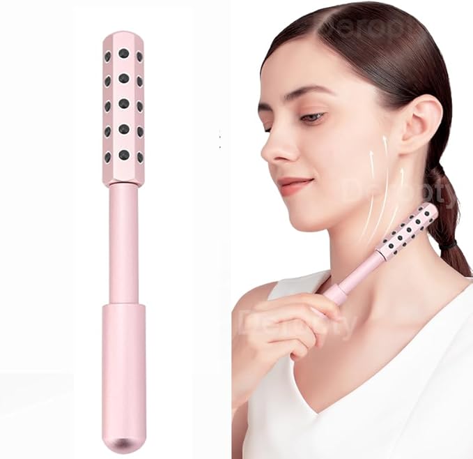 Beauty Massage Roller, Facial Massage Tool, 30 Germanium Stone Uplifting Face，Uplifting Face Massager Roller (Pink)-Velvo Beauty