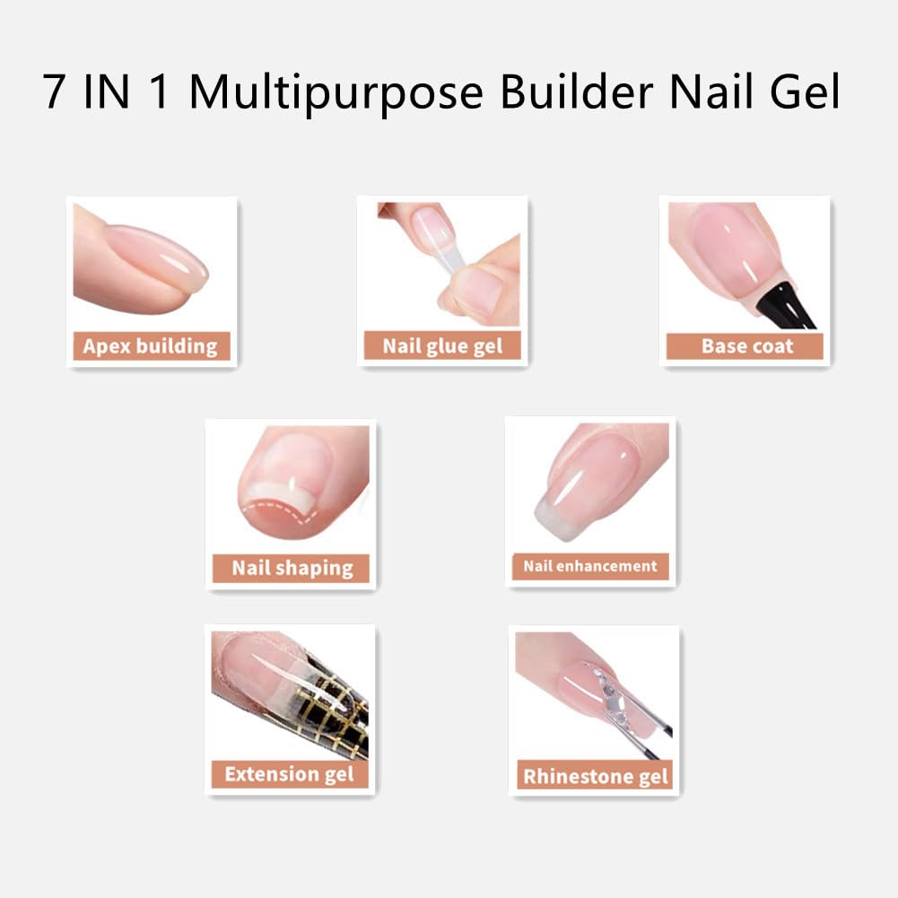 Clear Builder Gel for Nails 7 in 1 Nail Builder Strengthener Gel Clear Color Builder Extension Nail Gel for Holiday Nail Art Design for Girls-Velvo Beauty