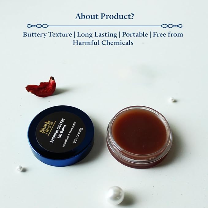 Blue Nectar Natural Hydrating Coffee Lip Balm with Organic Ghee for Dry Cracked Lips | Ayurvedic Lip Gloss with Herbal Clean Ingredients (0.35 oz, 10 Herbs)-Velvo Beauty
