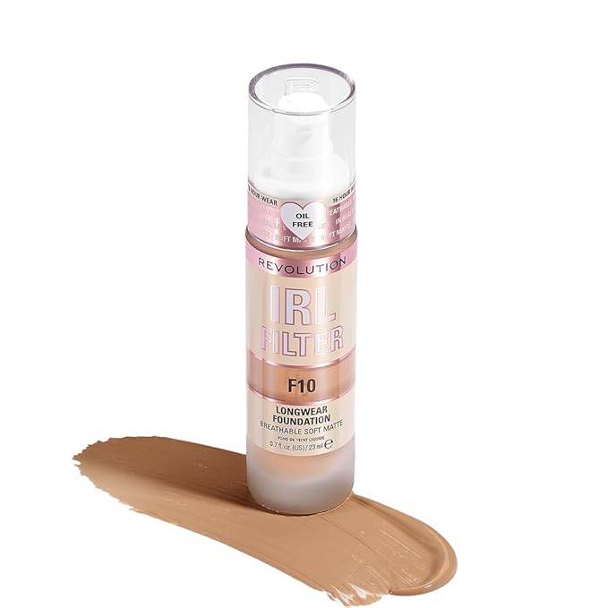 Revolution Beauty, IRL Filter Longwear Foundation, Soft & Breathable Formula, Medium to Full Coverage, Matte Finish, F10, 0.7 Fl. Oz-Velvo Beauty