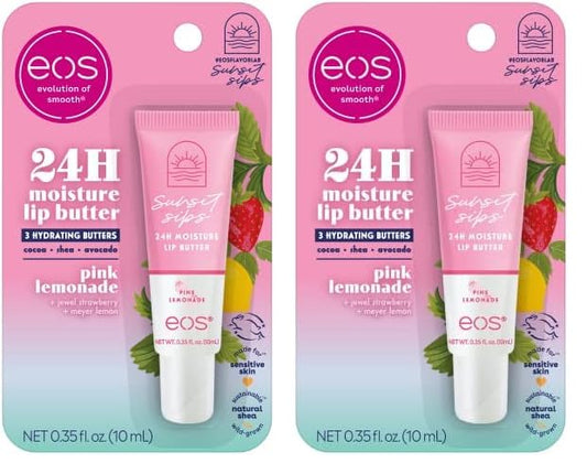 eos Sunset Sips Lip Butter Tube- Pink Lemonade, 24-Hour Moisture, Overnight Lip Mask, Lip Care Products, 0.35 fl oz (Pack of 2)-Velvo Beauty