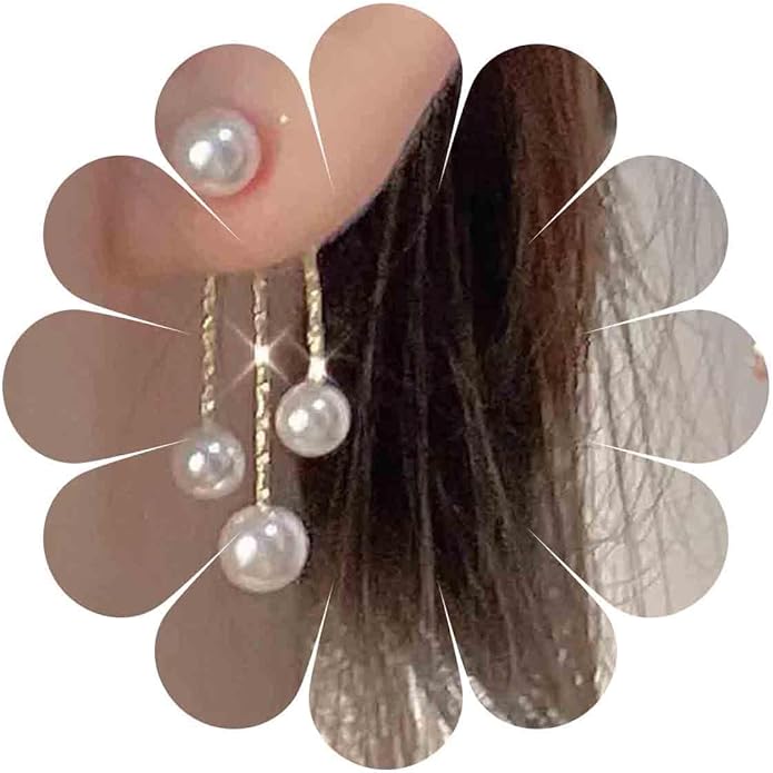 Boho Pearl Drop Dangle Earrings Gold Pearl Ear Jacket Earrings Vintage Dangle Pearl Tassel Earrings Double Way Front Back Earrings Jewelry for Women Gifts-Velvo Beauty