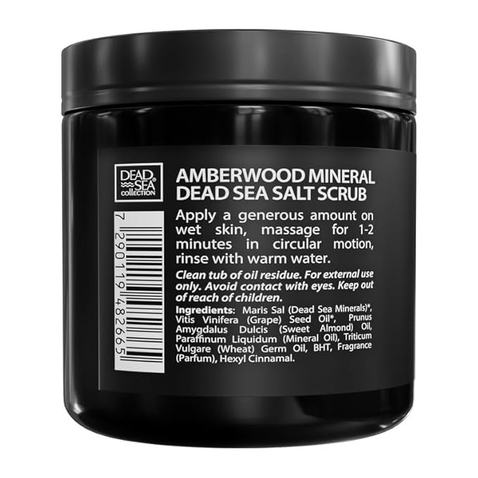 Salt Body Scrub Amberwood For Men – Moisturizes, Exfoliates & Nourishes Skin – Cleanses & Detoxifies with Dead Sea Minerals - Dead Sea Collection – 23.28 OZ-Velvo Beauty