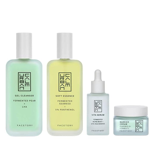 Urban Calm Collection - Fermented Skincare Bundle - for All Skin Types - Anti-Aging Skincare Set for Hydrating, Firming, Exfoliating, Soothing - With Cleanser, Essence, Serum, and Cream-Velvo Beauty