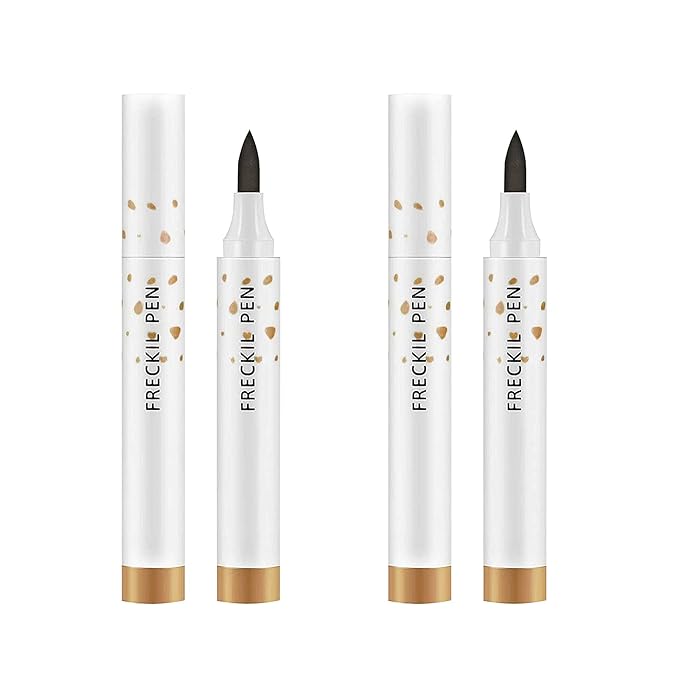 2 Pcs Freckle Pen Set, Natural Lifelike Fake Freckles Makeup Pen Magic Brown Color Freckles Makeup Tool Long-Lasting Waterproof Dot Spot Pen for Effortless Sunkissed Makeup (Light Brown)-Velvo Beauty